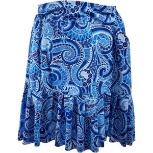 Moteepi Blue Paisley Mosaic Pleated Athletic Skort Women 2XL Back Zip Pocket